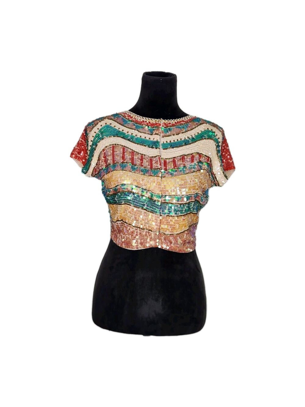 NWT Sean Combs Cropped Sequin Short Sleeve Silk Blend Cardigan Size Small Flaws!